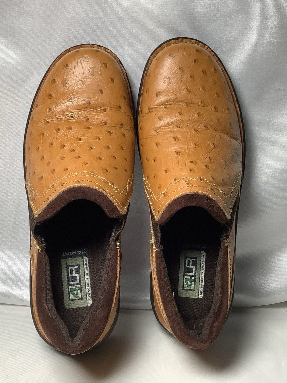 Ariat Women’s 7B Brown Ostrich Embossed Leather Slip On Clogs Loafers